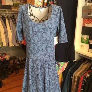 Lularoe Large L Nicole Dress! Blue Seagulls NWT
